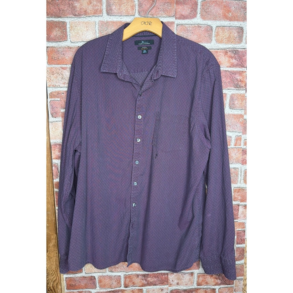 Marc Anthony Mens XXL Slim Fit Stretch Button Down Shirt Purple Long Slv Micro